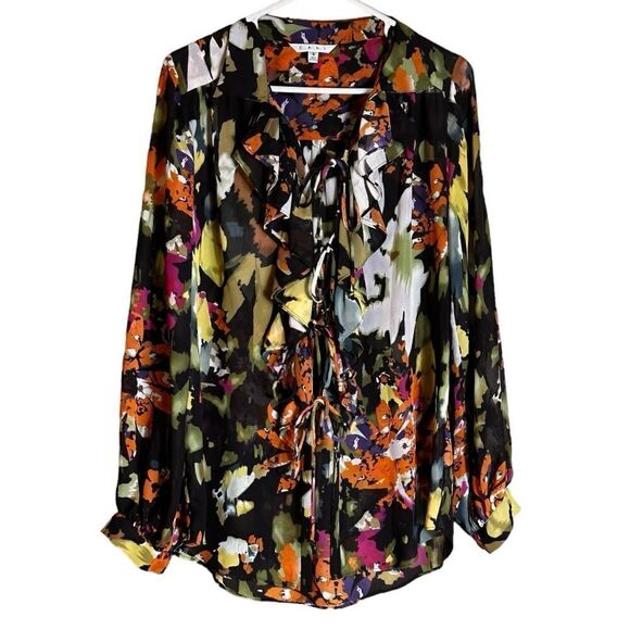 CAbi Floral Tie Front Ruffle Floral Long Sleeve Semi Sheer Blouse Size Small 📦 - Picture 9 of 9